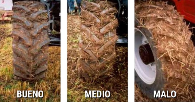 3 casos de tierra aglomerada entre las barras del neumático
