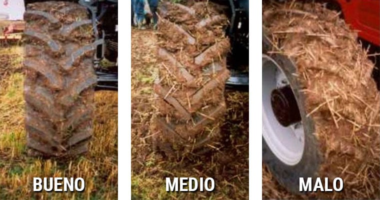 tierra aglomerada entre las bandas del neumático